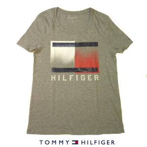 トミーヒルフィガー LADYS プリントＴシャツ 半袖 TOMMY HILFIGER  トリコロールビッグフラッグロゴプリント レディース Sサイズ Mサイズあり グレー｜united-us