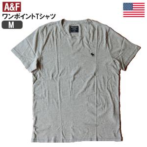 アバクロ Tシャツ ムースロゴ刺繍ワンポイント クルーネック 半袖 メンズ  Mサイズ  モクグレー｜united-us