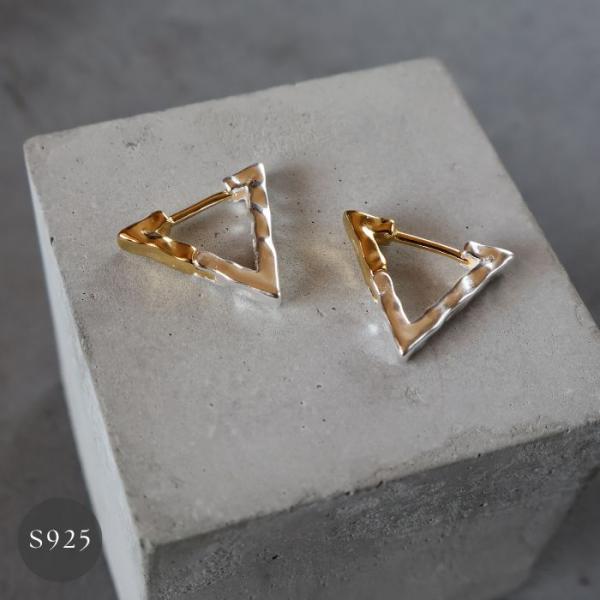 フープピアス　トライアングル　バイカラー　シルバー925 ゴールド　シルバー　三角　レディース　シン...