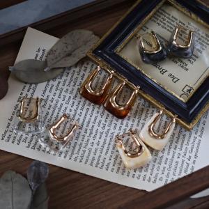 フープピアス　クリア　ブラウン　18K シルバー925ポスト　コハク　べっ甲　ゴールド　大きめ　おしゃれ　大人　金属アレルギー対応　uniuni　PA-34