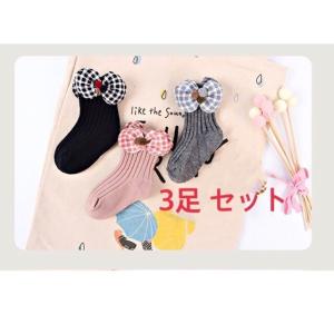 靴下 3足セット M L 女の子 子供 可愛い リボン ブラック ピンク グレー ソックス ベビー 女の子 子供用 ソックス キッズ 発表会 入園式 七五三 卒園式 幼稚園