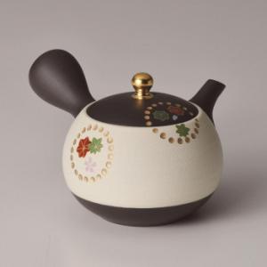 昭萠黒泥小丸白ノタ二つ窓絵急須 240cc Y-80