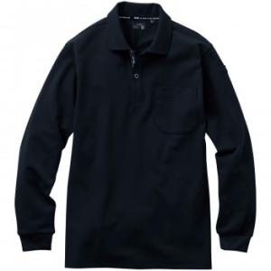 桑和 7325-50 長袖ポロシャツ(胸ポケット付き) Mサイズ ブラック(4) G.G.