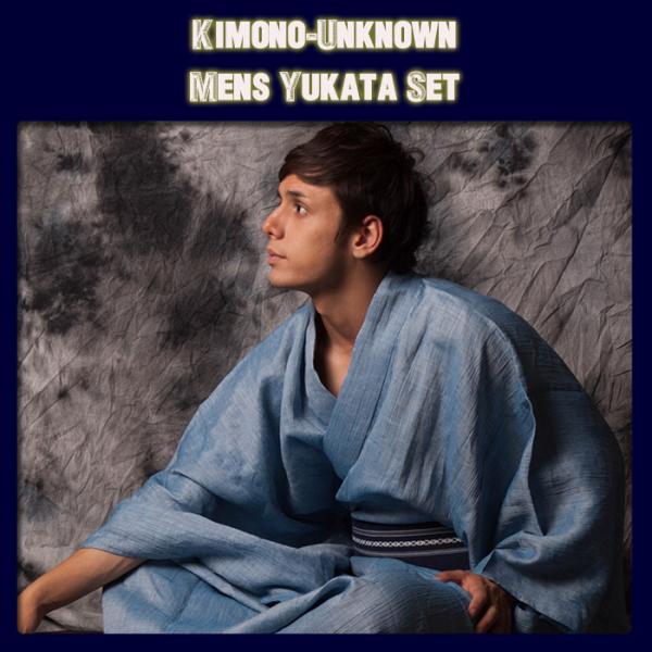 浴衣 メンズ/送料無料/本麻シャンブレー・男性用浴衣4点セット