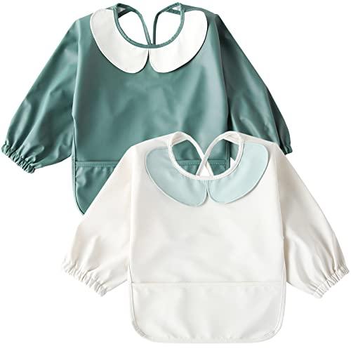 kalavika お食事エプロン 長袖 2枚セット 北欧調 洗える ベビー 離乳食 エプロン 袖付き...