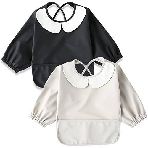 kalavika お食事エプロン 長袖 2枚セット 北欧調 洗える ベビー 離乳食 エプロン 袖付き...