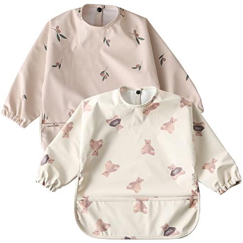 kalavika お食事エプロン ベビー 長袖 食事スタイ 洗える 袖付き 離乳食 エプロン 2枚セ...