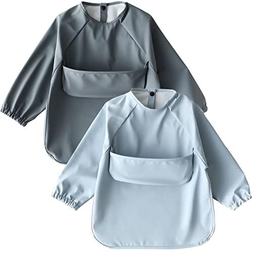 kalavika お食事エプロン 長袖 2枚セット 北欧調 洗える ベビー 離乳食 エプロン 袖付き...