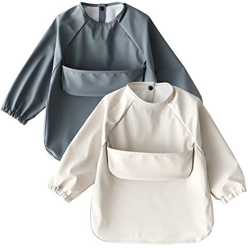 kalavika お食事エプロン 長袖 2枚セット 北欧調 洗える ベビー 離乳食 エプロン 袖付き...