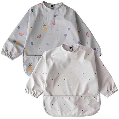 kalavika お食事エプロン ベビー 長袖 食事スタイ 洗える 袖付き 離乳食 エプロン 2枚セ...