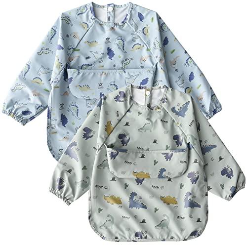 kalavika お食事エプロン ベビー 長袖 食事スタイ 恐竜 2枚セット 袖付き 洗える 離乳食...