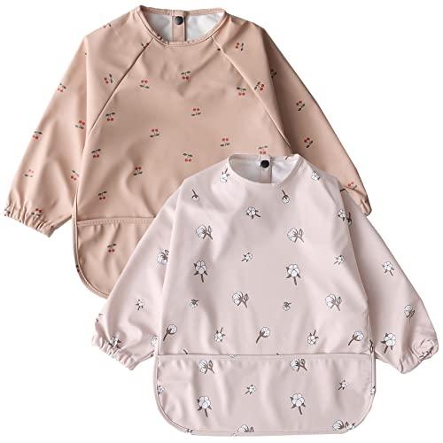 kalavika お食事エプロン ベビー 長袖 食事スタイ 洗える 袖付き 離乳食 エプロン 2枚セ...