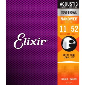 Elixir アコースティックギター弦 NANOWEB 80/20ブロンズ Custom Light .011-.052#11027