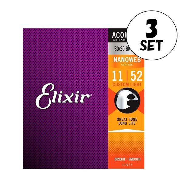 Elixir アコースティックギター弦 NANOWEB 80/20ブロンズ Custom Light...