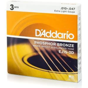 D'Addario ダダリオ アコースティックギター弦 フォスファーブロンズ Extra Light .010-.047 EJ15-3D 3set入りパック