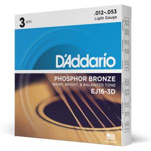 D'Addario ダダリオ アコースティックギター弦 フォスファーブロンズ Light .012-.053 EJ16-3D 3set入りパック 【国内正規品】