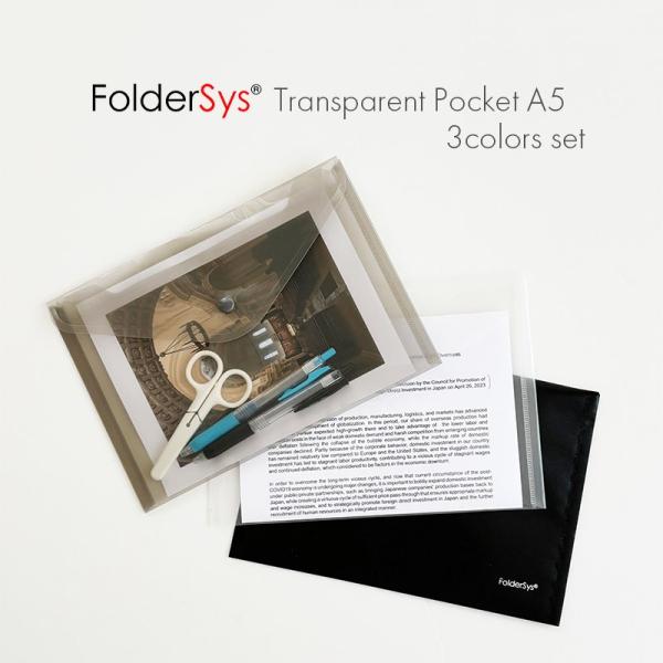 【3色セット】FolderSys フォルダーシス トランスパレント ポケット A5 スナップボタン ...