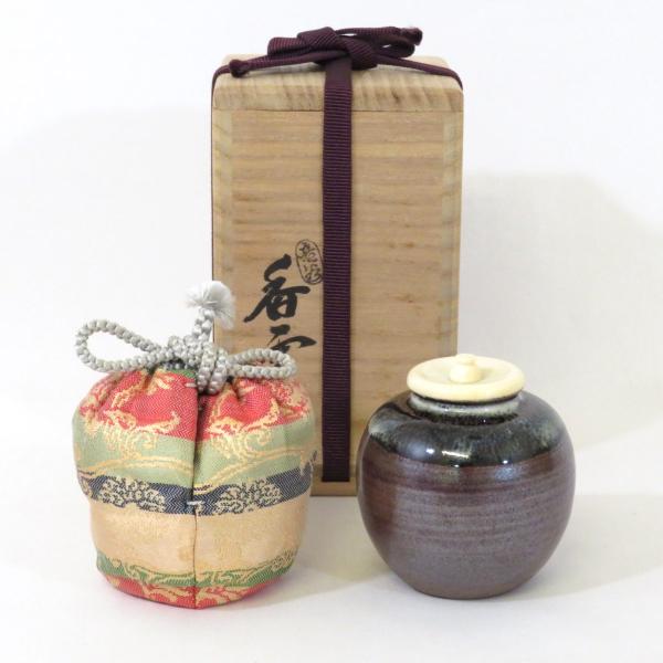 【十二月の特売品】竜谷窯 宮川香雲作 唐物 文琳茶入 霰地花文錦 茶道具【中古 美品】