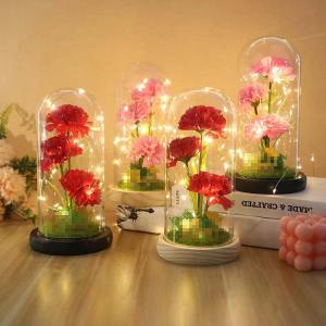 送料無料 プリザーブドフラワー カーネーション 永生花 永遠の花 花束 枯れない花 ギフト ローズ プレゼント ガラスポット LEDライト付 卒業式 母の日