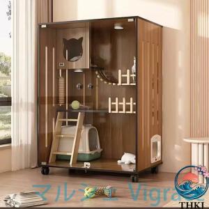 猫 ケージ 猫用ケージ 猫 ケージ 大型 木製多機能キャットハウス 猫用コンドミニアム キャスター付き 木製 透明ドア ペット展示ケース大型 キャットケ