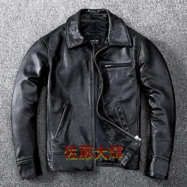 革ジャン レザージャケット メンズ 本革 バイク ライダース 牛革 シングル ショート スリムタイプ...