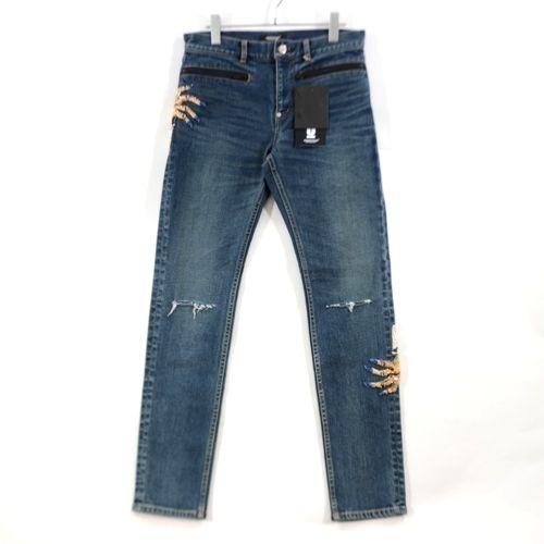 UNDERCOVER アンダーカバー 23AW ハンドビーズ ニーリップ加工 デニムスリムPT パン...