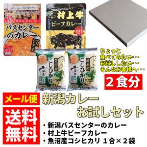 カレー 米 新潟 バスセンターのカレー １袋 (220g) 村上牛 ビーフカレー 1袋(200g) 魚沼産コシヒカリ 1合×2袋 お試しセット メール便 送料無料 ※代引き不可