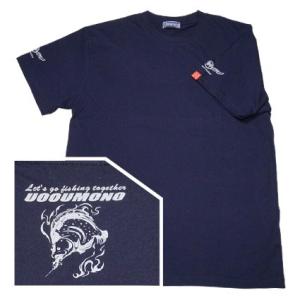 Tシャツ メンズ 半袖 厚手 ネイビー ヒラメ 魚柄 釣り 6.2oz