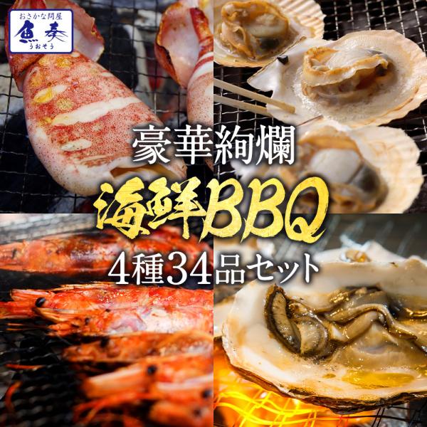 豪華 海鮮 BBQ バーベキューセット 赤エビ 10尾 イカ一夜干し 4枚 殻付き帆立 10枚 ブラ...