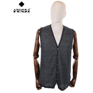 【セール】【国内正規品】ANDREA FENZI 5B シングルジレ リネン ニットベスト ストライ...