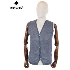 【セール】【国内正規品】ANDREA FENZI 5B シングルジレ リネン ニットベスト ストライ...