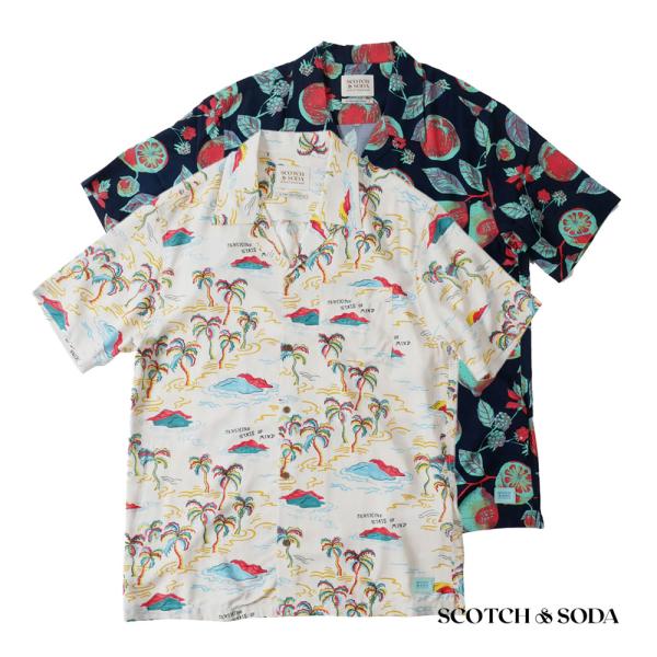 【セール】SCOTCH&amp;SODA スコッチアンドソーダ メンズ プリント 半袖 シャツ オープンカラ...