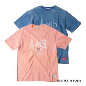 【SALE】SCOTCH&SODA スコッチアンドソーダ メンズ 半袖 ヴィンテージ プリント Tシャツ クルーネック カットソー オレンジ ブルー 292-74427 国内正規品｜up-avanti