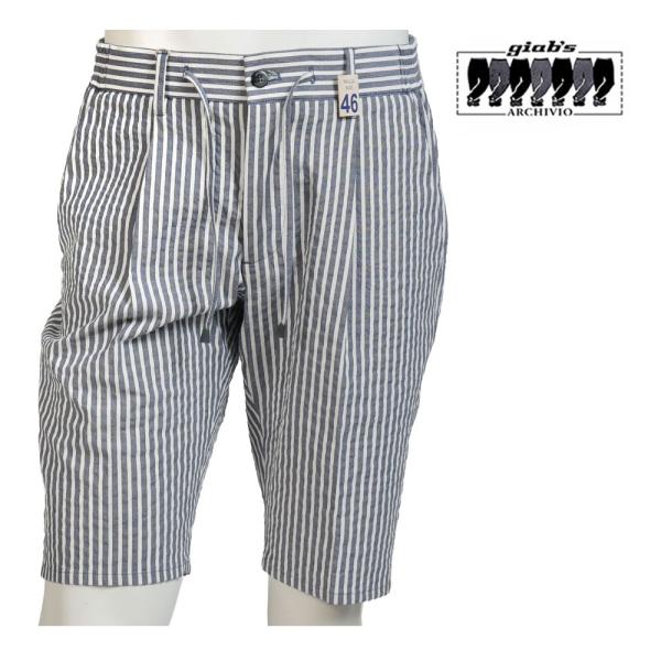 giab's archivio ジャブスアルキヴィオ マニフィコ ショートパンツ ネイビー ストライ...