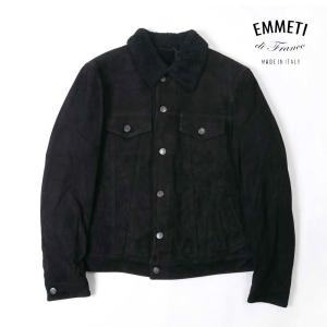 EMMETI エンメティ メンズ eliocaspmtn JACK ムートン ジャケット ゴートレザー 本革 ブラック 2023-24AW 国内正規品｜up-avanti