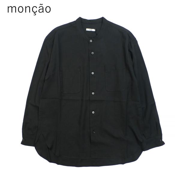 Moncao モンサオ バンドカラー シャツ ブラック S M L m021385-cs