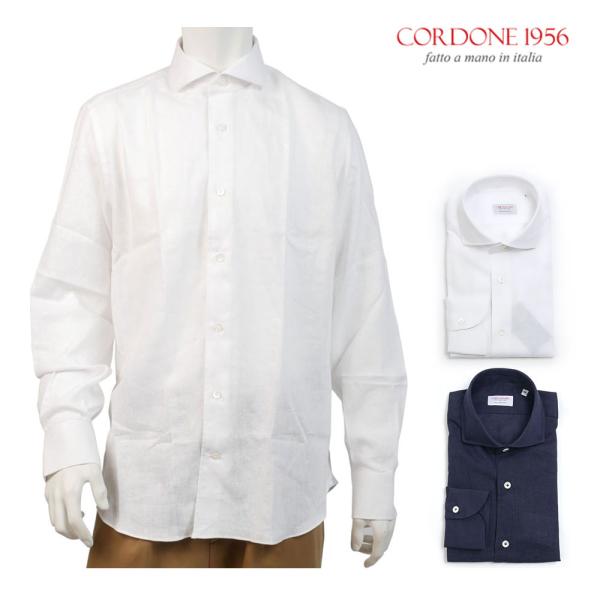 cordone1956 コルドネ1956 リネン シャツ メンズ 長袖 シャツ ホワイト ネイビー ...