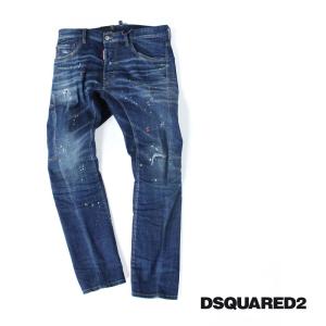 DSQUARED2 ディースクエアード メンズ デニムパンツ TIDY BIKER JEAN バイカー デニム テーパード スリム ヴィンテージ加工 s74lb1310 インディゴ 国内正規品｜up-avanti