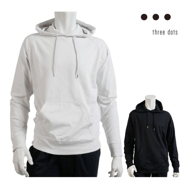 THREE DOTS スリードッツ パーカー メンズ 長袖 プルオーバー フーディー ブラック アイ...
