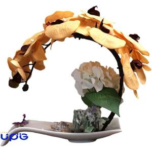 造花と花瓶 造花ファレノプシスフラワーアレンジメント、フェイクフラワーシルクオーキッドフラワー、ホームオフィスデコレーションパーティーウェデ