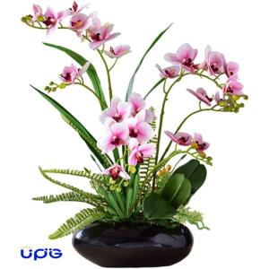 造花と花瓶 人工蘭の花 天然胡蝶蘭 盆栽 フェイク植物 装飾用テーブルセンターピース フェイクポット あらゆる空間に
