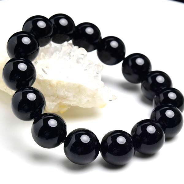黒水晶 モリオン AAAA (約14mm珠) ブレスレット 鑑別済 チベット産 カンゴーム 天然石 ...