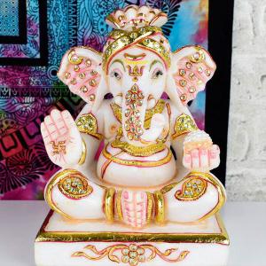 石流通センター 一点物 天然石 彫刻置物 ガネーシャ ローズクォーツ