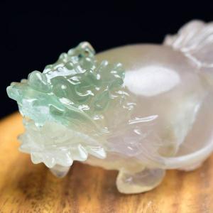 正財運 フローライト 蛍石 龍亀 ロングイ彫刻 置物 (約326g) マルチ