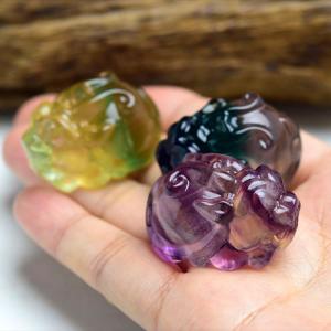 正財運 フローライト 蛍石 龍亀 ロングイ彫刻 置物 種類お任せ
