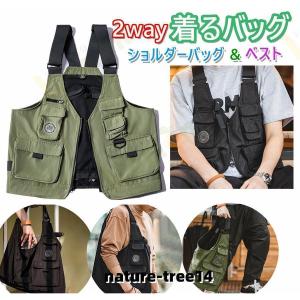 多ポケット ハンティングベスト 2ways メンズ 春 夏 おしゃれ コットン ベスト 重ね着 着るバッグ ベストバッグ 登山 釣り 作業着 アウトドア ミリタリー