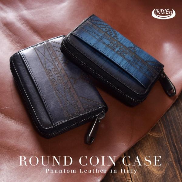 INDIEee インディ イタリア製 オルテガ ファントムレザー コインケース 小銭入れ ラウンド ...