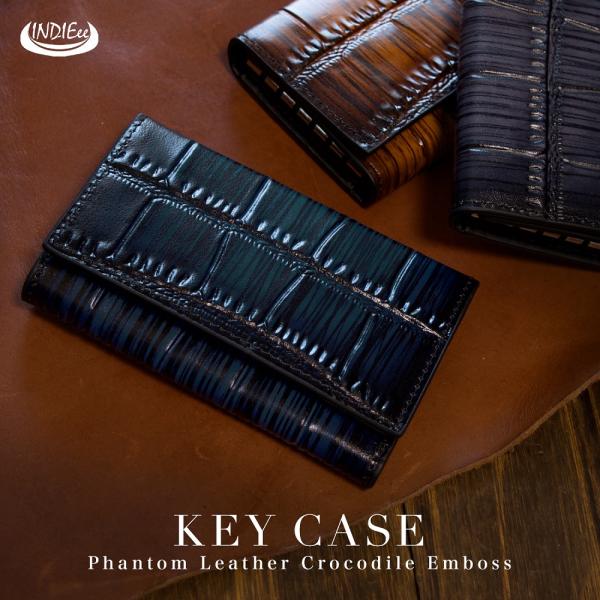 INDIEee インディ イタリア製 クロコダイル エンボス ファントムレザー キーケース スマート...