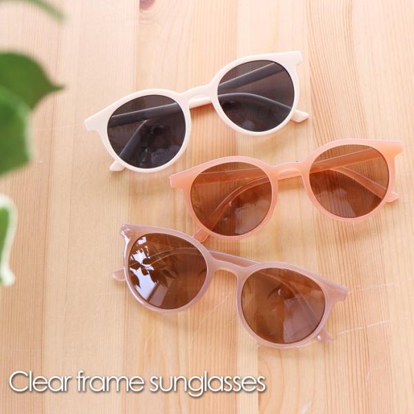 クリアフレーム ボストンサングラス レディース メンズ ラウンド UV 紫外線 アイウェア サングラ...