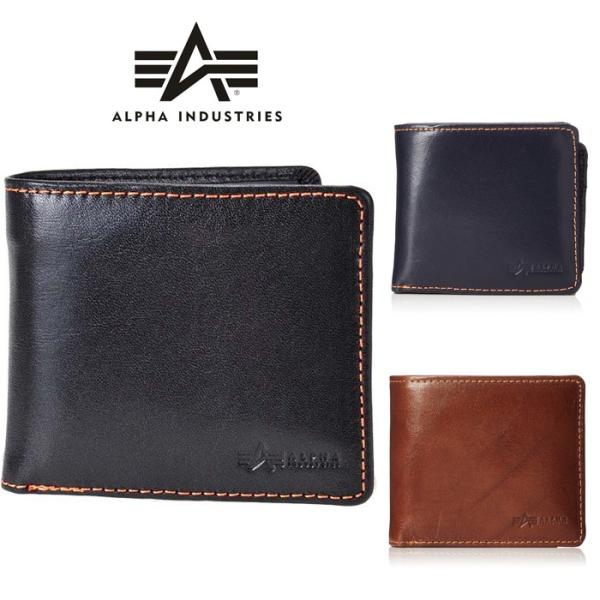 ALPHA アルファ イタリアンレザー 二つ折り財布 ウォレット メンズ ボックス型小銭入れ 大容量...